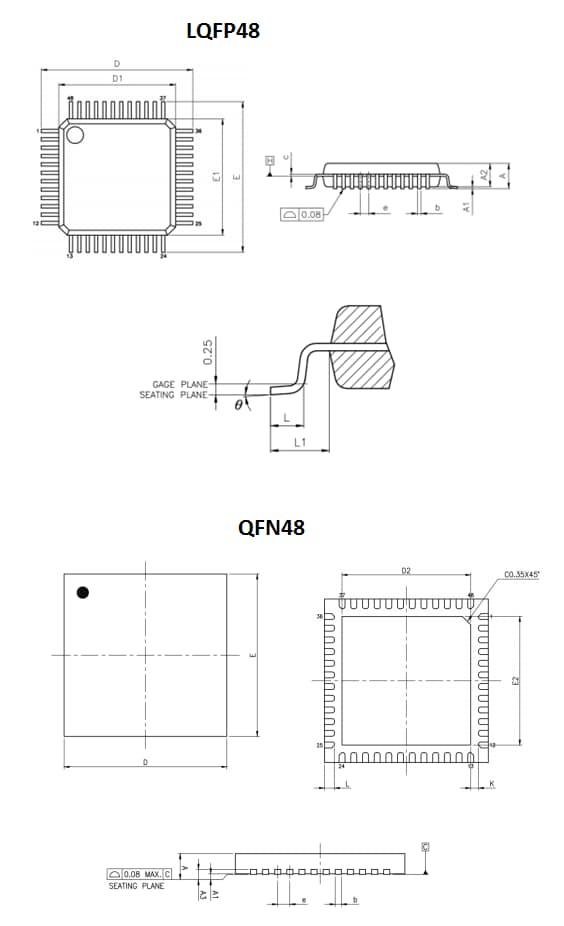 Mechanical Drawing - WIZnet W5100S Embedded Internet Controller Chip